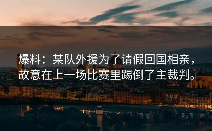 爆料：某队外援为了请假回国相亲，故意在上一场比赛里踢倒了主裁判。